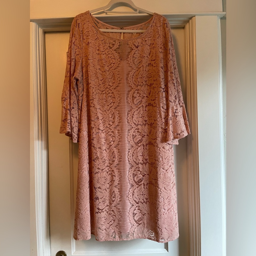 Lane Bryant Blush Lace Long Sleeve Dress